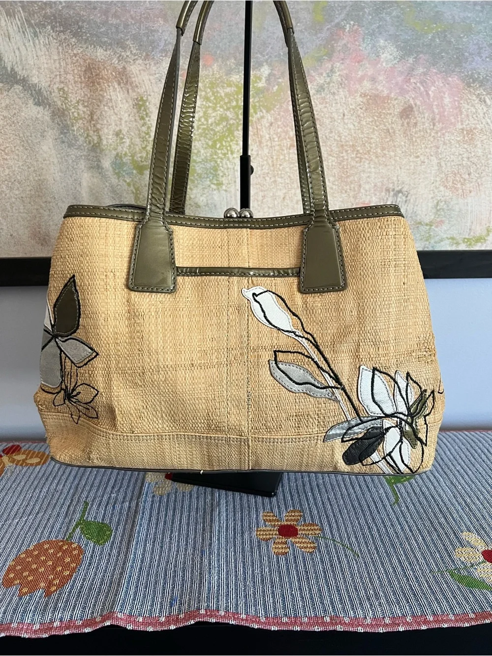 Coach 10th Anniversary 2008 Hampton Straw Kisslock Shoulder Bag Y2k REHAB Bag